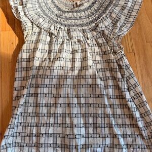 Loft Smocked Plaid Top in Cream and Black